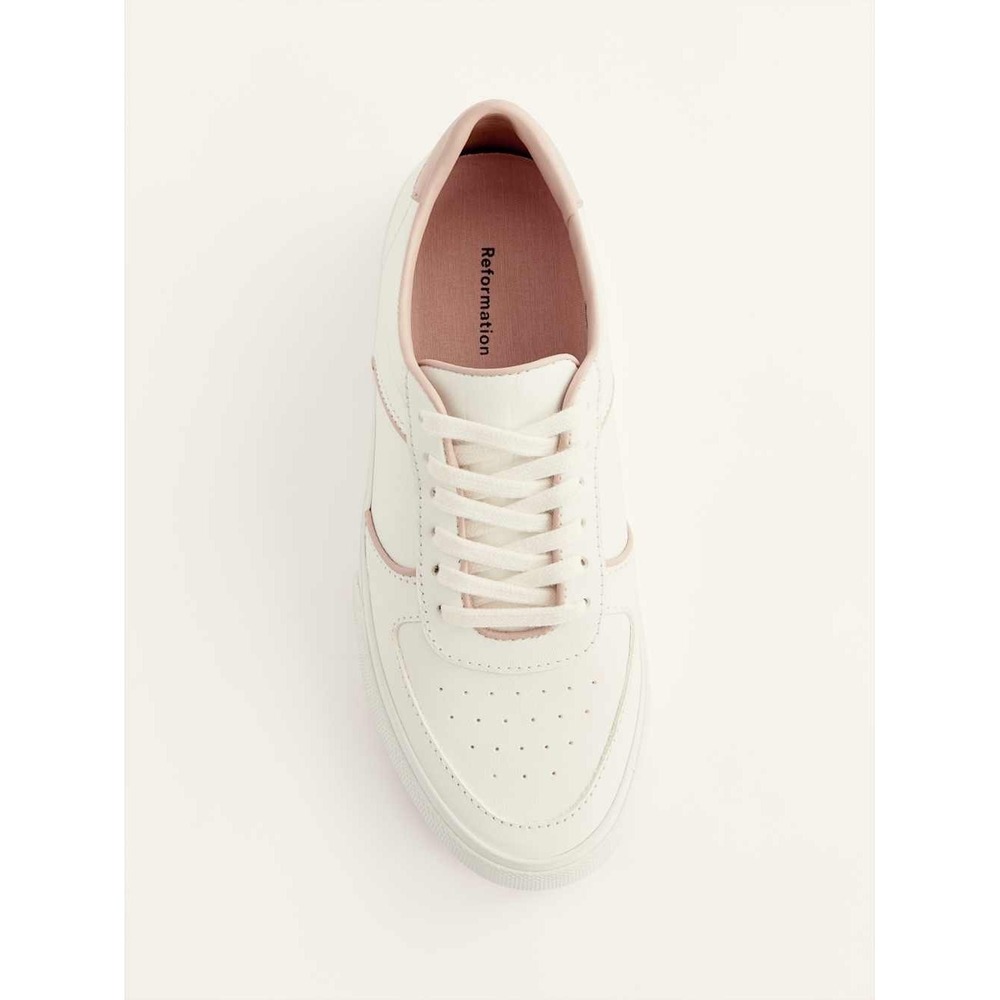 Reformation Harlow Leather Low Top Sneakers White Blush Pink Sustainable Shoes